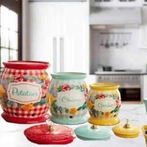 SALE 2023 New Pioneer Woman Gingham Sweet Romance 3 Piece Canister Set